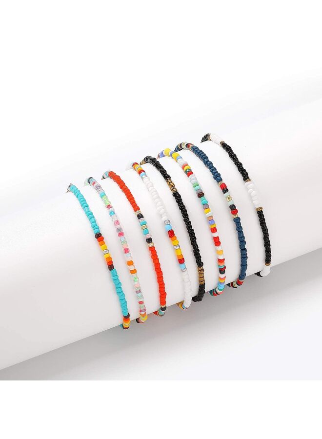 8Pcs Multilayered Women Anklets Handmade Beaded Anklets for Women Girls Boho Colorful Beads Ankle Bracelets Adjustable Foot Anklet Set - Image 2
