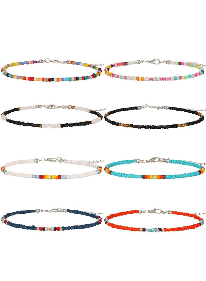 8Pcs Multilayered Women Anklets Handmade Beaded Anklets for Women Girls Boho Colorful Beads Ankle Bracelets Adjustable Foot Anklet Set - Image 1