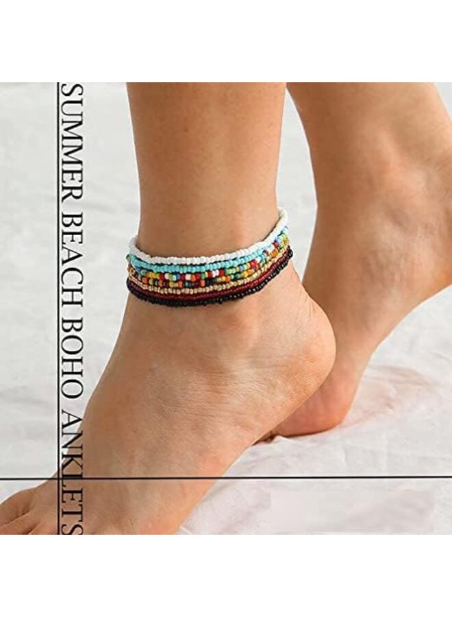 8Pcs Multilayered Women Anklets Handmade Beaded Anklets for Women Girls Boho Colorful Beads Ankle Bracelets Adjustable Foot Anklet Set - Image 5