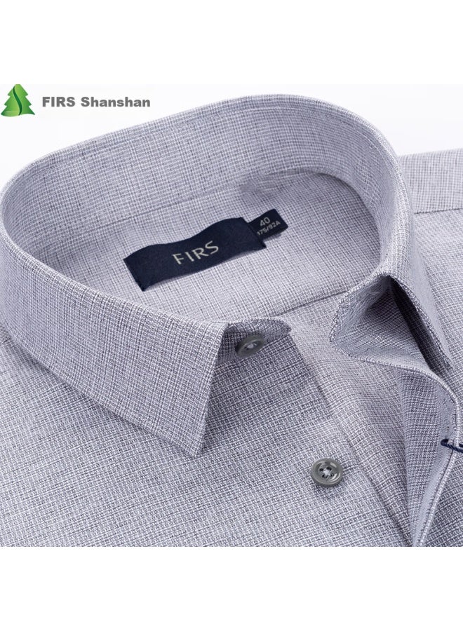 Firs Short-sleeve Shirt For Middle-aged Men, Business Casual Formal Wear, Loose-fitting Wrinkle-free Dress Shirt, Tct4298 Short-sleeve Gray, Size 40 - Image 1