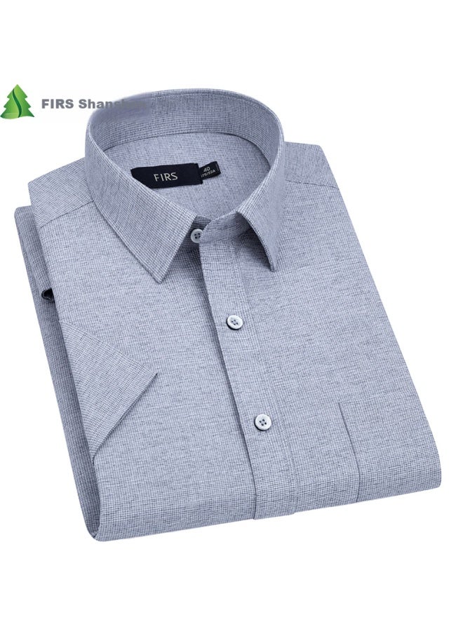 Firs Short-sleeve Shirt For Middle-aged Men, Business Casual Formal Wear, Loose-fitting Wrinkle-free Dress Shirt, Tct4298 Short-sleeve Gray, Size 40 - Image 2
