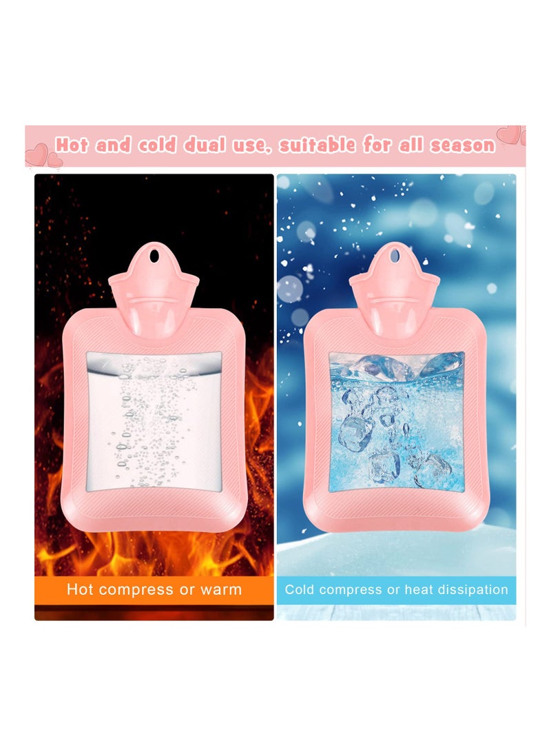 Zikra 2 Pack Hot Water Bottle with Plush Soft Cover 500ML Small Cold Mini Natural Rubber Filled Heating Lovely and Reusable Bag for Women Seniors Children - Image 3