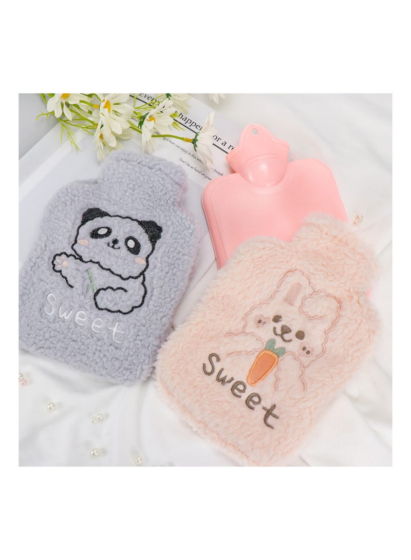 Zikra 2 Pack Hot Water Bottle with Plush Soft Cover 500ML Small Cold Mini Natural Rubber Filled Heating Lovely and Reusable Bag for Women Seniors Children - Image 4