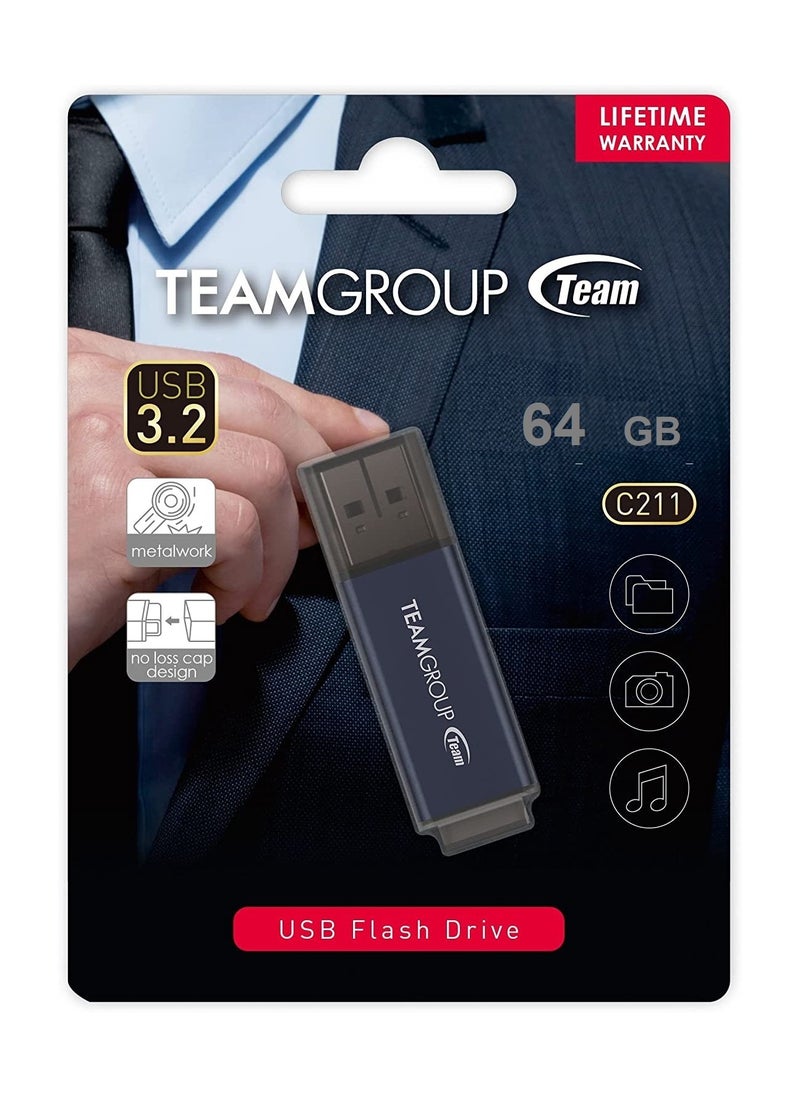 TeamGroup - C211 USB3.2 Flash Drive 64GB Navy Blue - Image 1