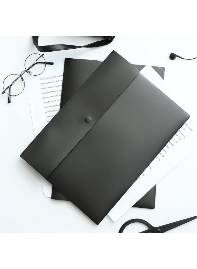 5 Folder Pockets, A4 Envelope Document Manager, Waterproof Plastic Document Holder, With Buckle Sealing Button, Suitable For School, Home, And Office Stationery (Black) - Image 3