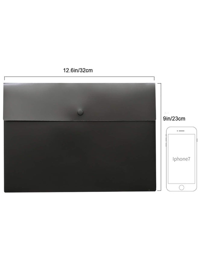 5 Folder Pockets, A4 Envelope Document Manager, Waterproof Plastic Document Holder, With Buckle Sealing Button, Suitable For School, Home, And Office Stationery (Black) - Image 2