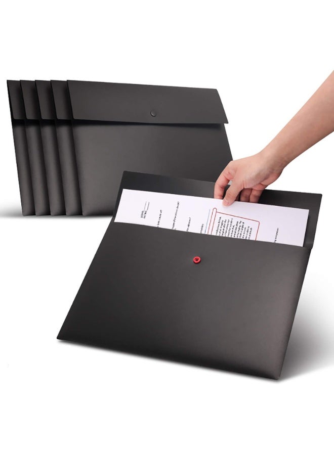 5 Folder Pockets, A4 Envelope Document Manager, Waterproof Plastic Document Holder, With Buckle Sealing Button, Suitable For School, Home, And Office Stationery (Black) - Image 1