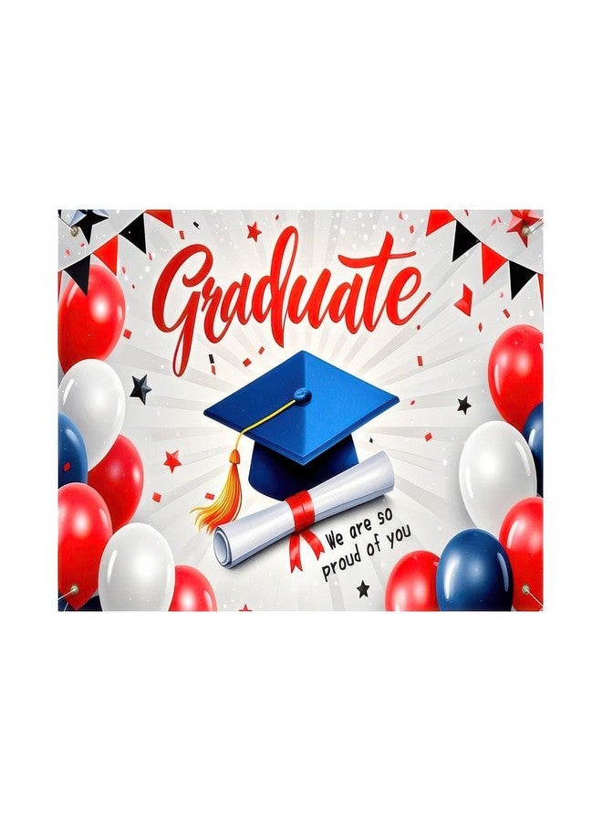 BlissYard Graduation Banner Congrats Grad Banner Graduation Backdrop 71x43 Inches Grad Banner with Graduation Cap, Balloons and We Are So Proud of You Message for Graduation Parties and Celebrations - Image 2