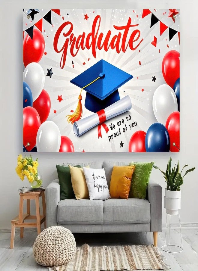 BlissYard Graduation Banner Congrats Grad Banner Graduation Backdrop 71x43 Inches Grad Banner with Graduation Cap, Balloons and We Are So Proud of You Message for Graduation Parties and Celebrations - Image 3