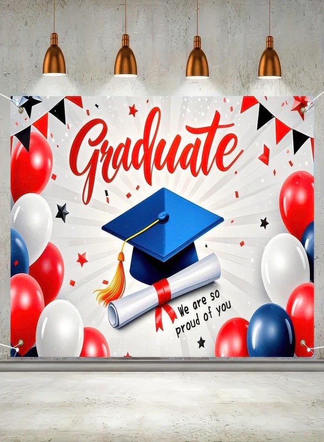 BlissYard Graduation Banner Congrats Grad Banner Graduation Backdrop 71x43 Inches Grad Banner with Graduation Cap, Balloons and We Are So Proud of You Message for Graduation Parties and Celebrations - Image 5