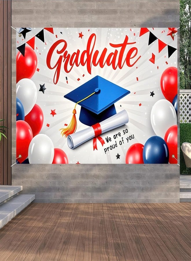 BlissYard Graduation Banner Congrats Grad Banner Graduation Backdrop 71x43 Inches Grad Banner with Graduation Cap, Balloons and We Are So Proud of You Message for Graduation Parties and Celebrations - Image 4