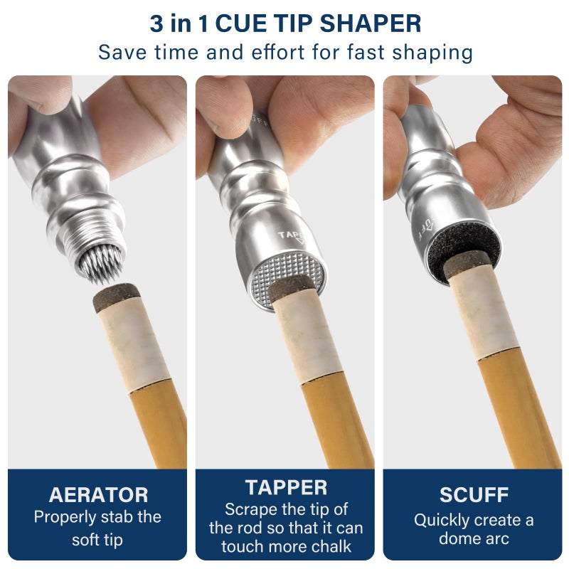 Adhafera Cue Tip Shaper, 3 in 1 of Pool Cue Tip Shaper, The Pool Cue Accessories for Effective and Rapid Repair Cue Tip - Image 3