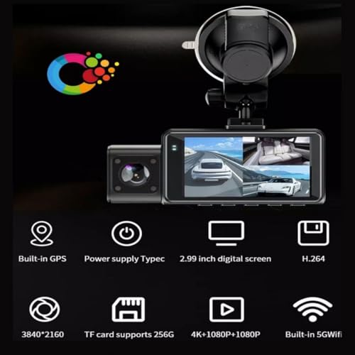 Maharsh 3 Dash Cam 4K Front 1080 Rear & 1080 Cabin Dashcam WiFi GPS Front Cabin Recorder Cars Infrared Night IPS Screen Loop Recording Wdr Parking - Image 5