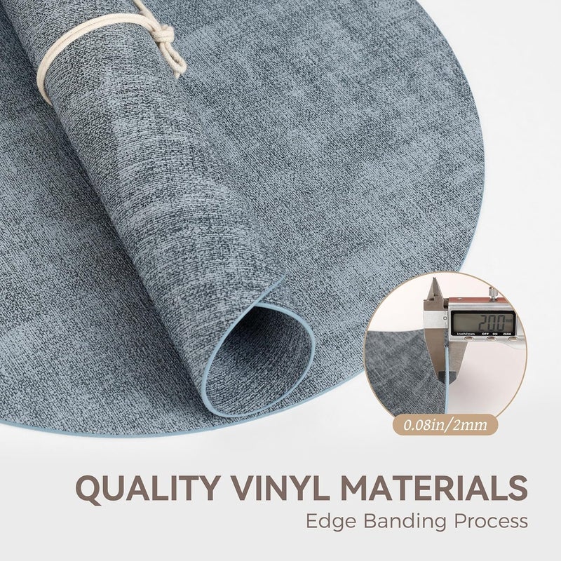 NCUE 13" Round Placemats Set of 6, Reversible Faux Leather Heat Resistant Table Mats, Waterproof Oilproof Wipeable Table Protective Placemats for Vinyl, Washable for Indoor & Outdoor Use (6, Light Blue) - Image 5