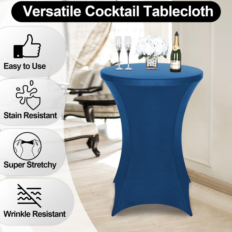 FestiCorp 2 Pack Spandex Blue Table Cover  Cocktail Fitted Tablecloths  Round Highboy Stretch Table Covers Cloths for Party  DJ  Bar  Wedding  Birthday  Banquet  30""-32"" Diameter x 40""-43"" Height - Image 1