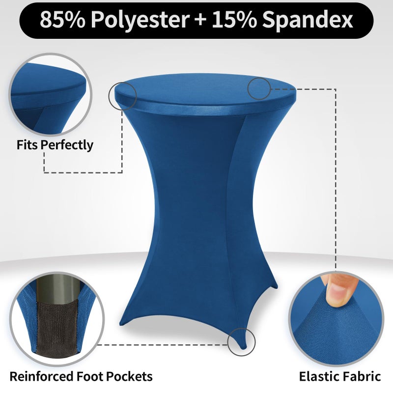 FestiCorp 2 Pack Spandex Blue Table Cover  Cocktail Fitted Tablecloths  Round Highboy Stretch Table Covers Cloths for Party  DJ  Bar  Wedding  Birthday  Banquet  30""-32"" Diameter x 40""-43"" Height - Image 3