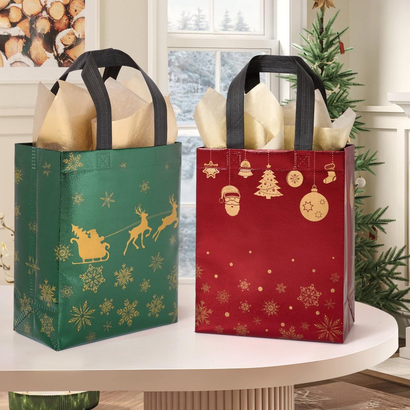 Stypop 16 Pack 10"" Christmas Gift Bags Medium Size With Tissue Paper  Reusable Christmas Tote Bags With Handles  Non-Woven Holiday Gift Bags For Christmas Gift Wrap  10.2"" * 8.3"" * 4"" - Image 4