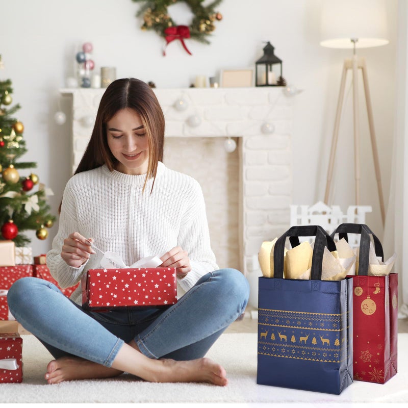 Stypop 16 Pack 10"" Christmas Gift Bags Medium Size With Tissue Paper  Reusable Christmas Tote Bags With Handles  Non-Woven Holiday Gift Bags For Christmas Gift Wrap  10.2"" * 8.3"" * 4"" - Image 5