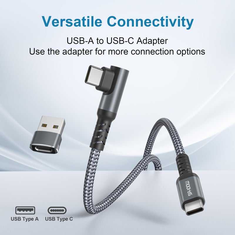 Basesailor iPhone 16 15 Pro Max Charger Cable,USB C to USB C 100W Cable 10FT with USB A Adapter,Right Angle Fast Car Charging PD Cord for MacBook,iPad 10 Air 5 4 Mini 6,Samsung S24 S23 S22,A14 A13 A54 - Image 5