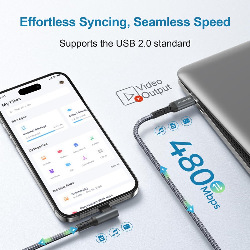 Basesailor iPhone 16 15 Pro Max Charger Cable,USB C to USB C 100W Cable 10FT with USB A Adapter,Right Angle Fast Car Charging PD Cord for MacBook,iPad 10 Air 5 4 Mini 6,Samsung S24 S23 S22,A14 A13 A54 - Image 4