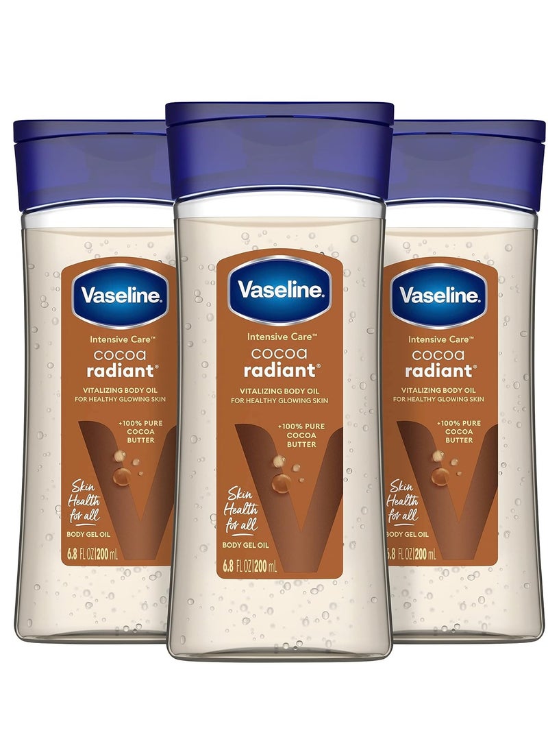 Vaseline Intensive Care Body Gel Oil Cocoa Radiant 6.8 oz, Pack of 3, Brown, 6.8 Ounce