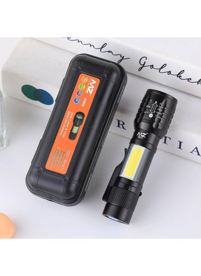 Mz MZ M919 Zoomable Metal LED Torch Black with Emergency SOS Function and 25W Laser COB 500mAh Battery LED Torch Durable Heavy Duty and Portable Flashlight  - Image 5