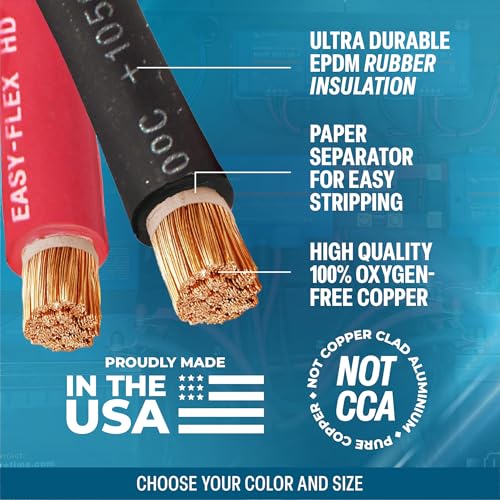 TEMCo Industrial TEMCo 6 Gauge AWG 25 Ft Black + 25 Ft Red Flexible Pure Copper Made in USA Welding Cable Battery Wire - Heavy Duty Solar, Inverter, Car, RV, Truck - Image 2