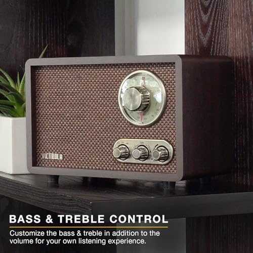 Victrola Willow – Retro Wood Bluetooth Radio with Built-in Speakers: Elegant & Vintage Design, Rotary AM/FM Tuning Dial, Bass & Treble Control, Wireless Streaming (Natural) - Image 5