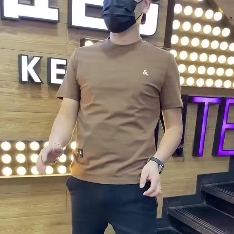 Trendy Brand Fashionable Simple Short-Sleeved T-Shirt Men'S Youth Slim-Fit Round Neck Cotton Half-Sleeved Base Shirt - Image 5