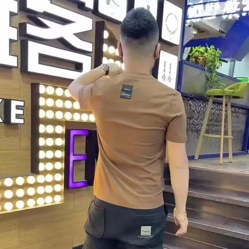 Trendy Brand Fashionable Simple Short-Sleeved T-Shirt Men'S Youth Slim-Fit Round Neck Cotton Half-Sleeved Base Shirt - Image 1