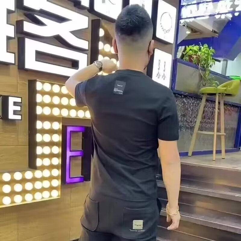 Trendy Brand Fashionable Simple Short-Sleeved T-Shirt Men'S Youth Slim-Fit Round Neck Cotton Half-Sleeved Base Shirt - Image 4
