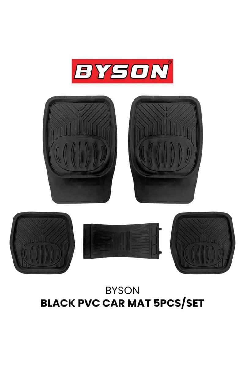 BYSON PVC Car Mat 5 Piece Set for Front and Rear Seats - Durable Waterproof Anti-Slip Floor Mats for SUV and Sedan - Universal Fit Easy Clean All Weather Car Interior Protection (Black)
