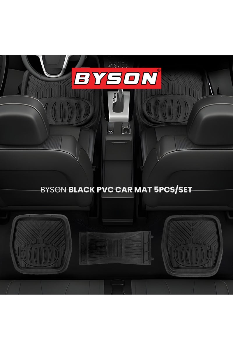 BYSON PVC Car Mat 5 Piece Set for Front and Rear Seats - Durable Waterproof Anti-Slip Floor Mats for SUV and Sedan - Universal Fit Easy Clean All Weather Car Interior Protection (Black) - Image 5