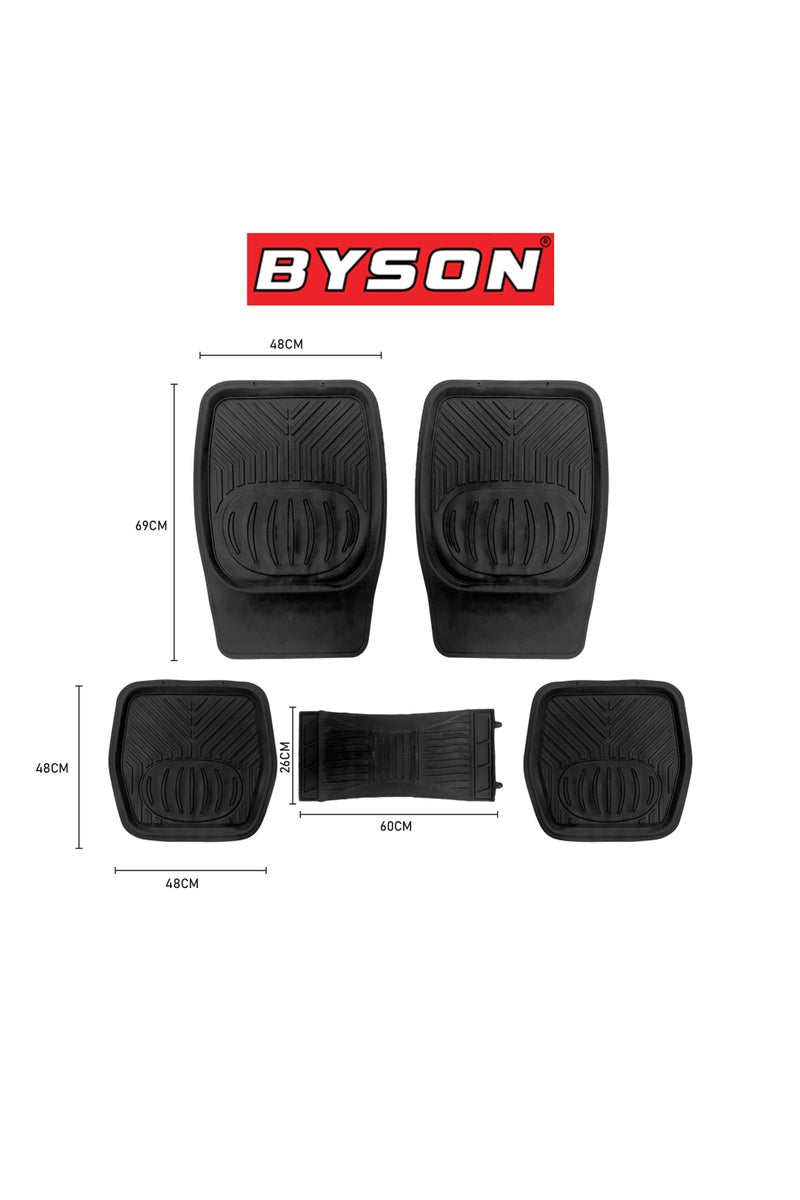 BYSON PVC Car Mat 5 Piece Set for Front and Rear Seats - Durable Waterproof Anti-Slip Floor Mats for SUV and Sedan - Universal Fit Easy Clean All Weather Car Interior Protection (Black) - Image 2