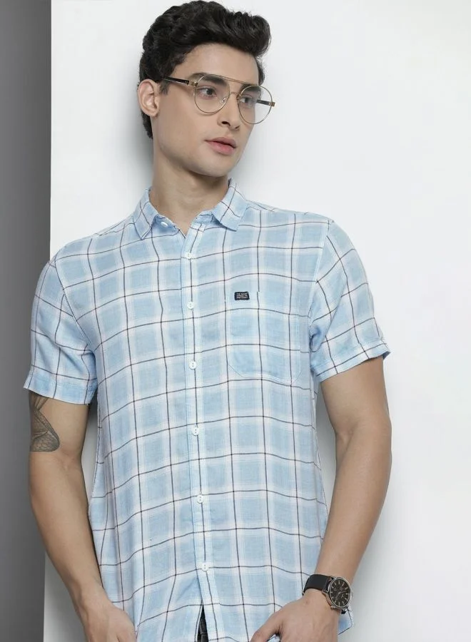 The Indian Garage Co Men Slim Fit Checkered Half Sleeves Spread Collar Casual Shirt