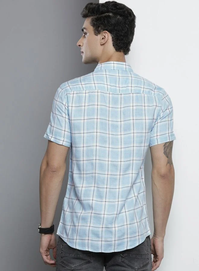 The Indian Garage Co Men Slim Fit Checkered Half Sleeves Spread Collar Casual Shirt