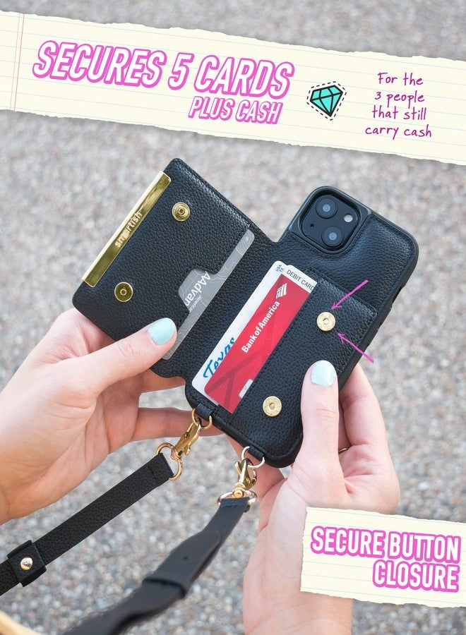 سمارتيش جراب محفظة أنيق لهاتف آيفون 13 للنساء - ملكة الرقص [حقيبة يد/كلاتش مع حزام قابل للفصل وحزام للمعصم] غطاء واقٍ مع حامل بطاقات ائتمان - أسود ذهبي أنيق - Image 2