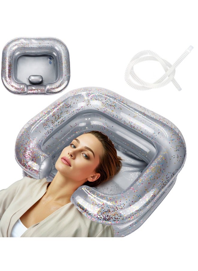 vocheer Inflatable Hair Washing Basin, Portable Shampoo Bowl With Pillow and Drain Hose, Hair Washing Basin For Bedridden, Disabled, Injured, Perfect for Dreadlocks, Curly Hair, Thick Hair (Grey) - Image 1