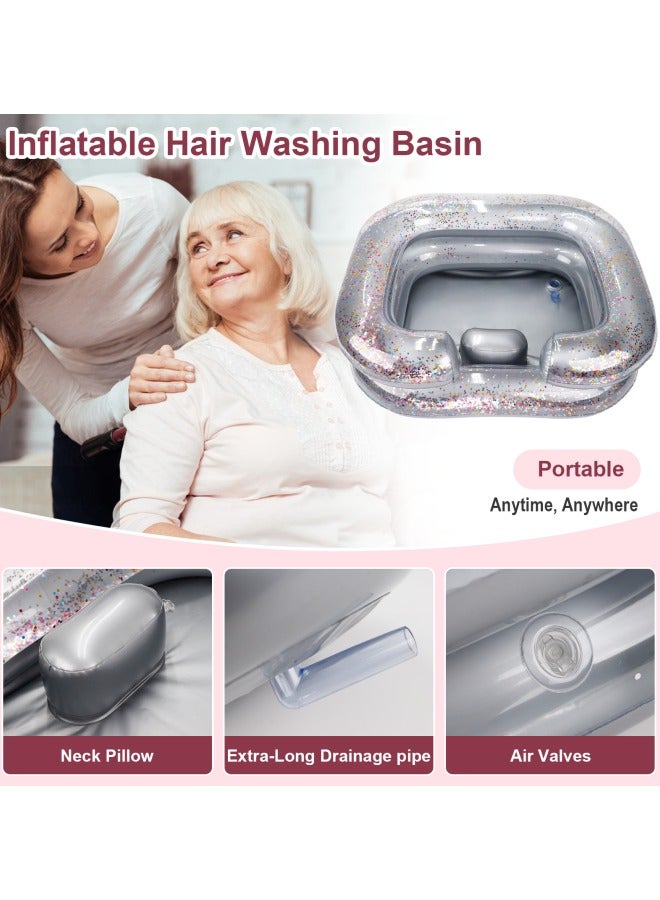 vocheer Inflatable Hair Washing Basin, Portable Shampoo Bowl With Pillow and Drain Hose, Hair Washing Basin For Bedridden, Disabled, Injured, Perfect for Dreadlocks, Curly Hair, Thick Hair (Grey) - Image 3