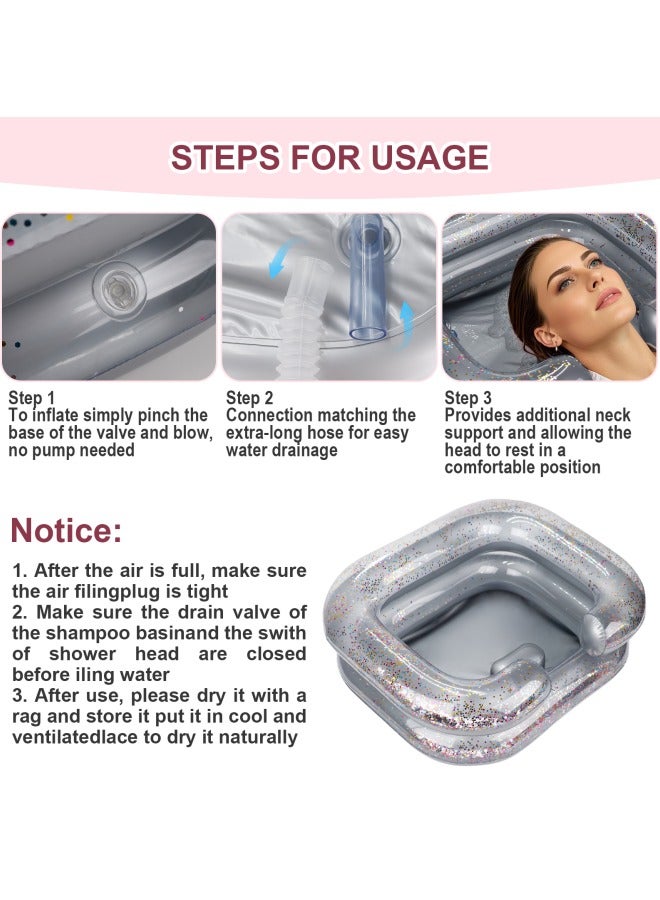 vocheer Inflatable Hair Washing Basin, Portable Shampoo Bowl With Pillow and Drain Hose, Hair Washing Basin For Bedridden, Disabled, Injured, Perfect for Dreadlocks, Curly Hair, Thick Hair (Grey) - Image 4