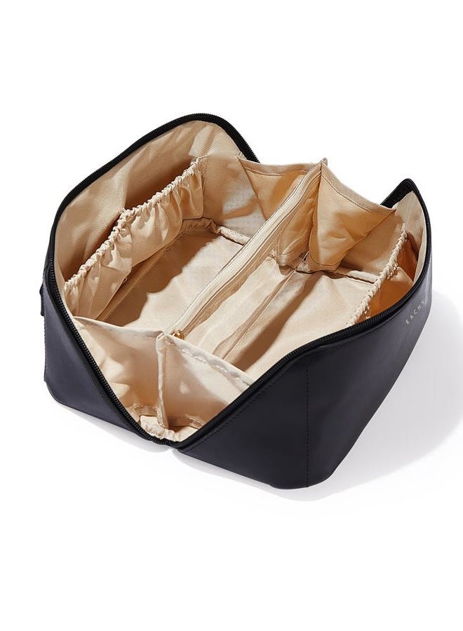 EACHY Travel Makeup Bag,Large Capacity Cosmetic Bags for Women,Waterproof Portable Pouch Open Flat Toiletry Bag Pattern Makeup Bag, Ad-black, M, Rustic - Image 1