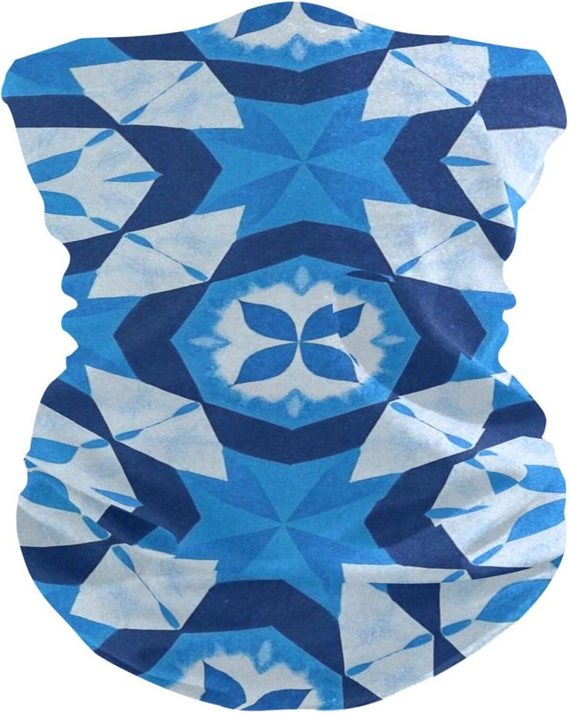 قبعة رأس زرقاء مطبوعة بطريقة الربط (Tie-dye) بحماية من أشعة UV لجميع المواسم، ووشاح للرقبة للنساء، وقناع وجه من القماش خفيف الوزن لاستخدامه أثناء ركوب الدراجات النارية أو التزلج أو ارتداء ملابس هالوين، بالإضافة إلى ماسكارا للحماية من الغبار. - Image 1