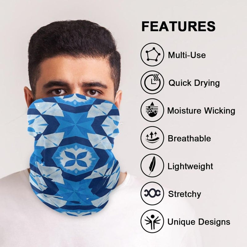 قبعة رأس زرقاء مطبوعة بطريقة الربط (Tie-dye) بحماية من أشعة UV لجميع المواسم، ووشاح للرقبة للنساء، وقناع وجه من القماش خفيف الوزن لاستخدامه أثناء ركوب الدراجات النارية أو التزلج أو ارتداء ملابس هالوين، بالإضافة إلى ماسكارا للحماية من الغبار. - Image 5