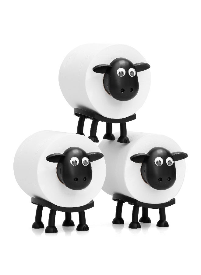 هومستر 3 قطع مجموعة الغنم مرحاض الدفة حامل، المبدع حمام ورق المطبخ منظّم المناشف، البيت ديكور لطيف موزع مناديل مرح مادة بلاستيكية، أسود/أبيض، 8.5*16 سم - Image 1