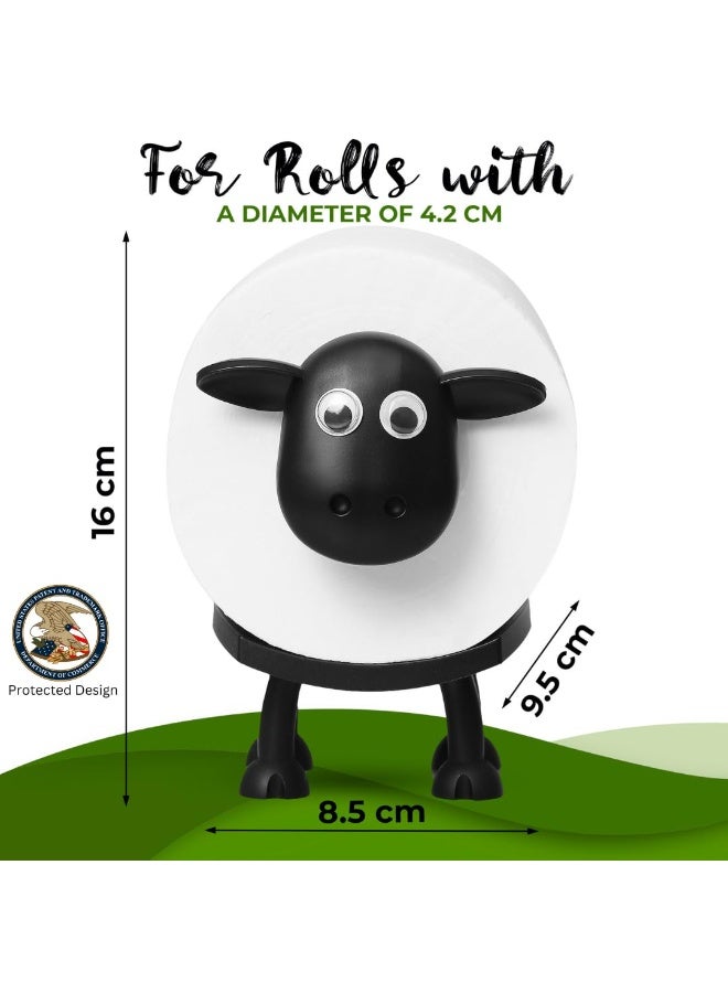 هومستر 3 قطع مجموعة الغنم مرحاض الدفة حامل، المبدع حمام ورق المطبخ منظّم المناشف، البيت ديكور لطيف موزع مناديل مرح مادة بلاستيكية، أسود/أبيض، 8.5*16 سم - Image 3