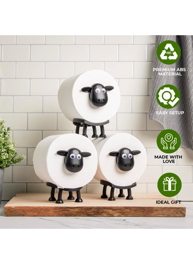 هومستر 3 قطع مجموعة الغنم مرحاض الدفة حامل، المبدع حمام ورق المطبخ منظّم المناشف، البيت ديكور لطيف موزع مناديل مرح مادة بلاستيكية، أسود/أبيض، 8.5*16 سم - Image 4