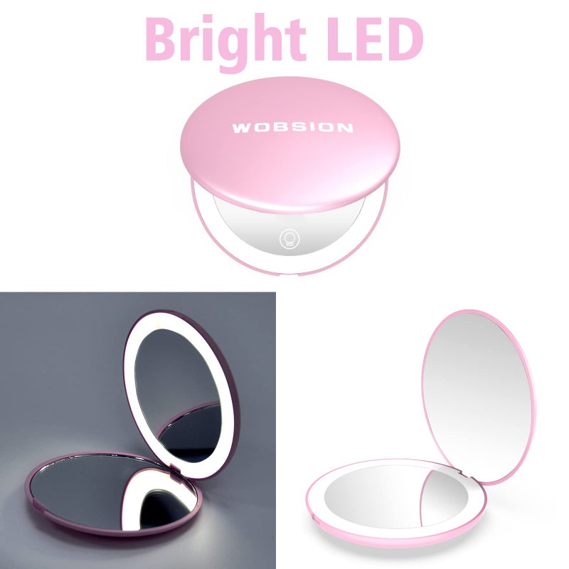 wobsion wobsion Compact Magnifying Mirror Rechargeable 1x/10x Magnification Travel Mirror with Light Small Makeup Mirror Pocket Mirror for Purse Handbag Handheld 2-Sided Mirror Dimmable Gifts for Girls Pink - Image 4