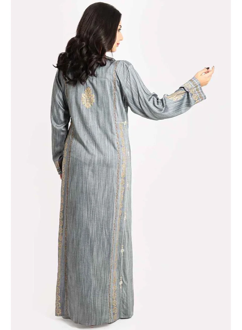 IKKXA Elegant Embroidered Aary Jalabiya IK1585 Grey