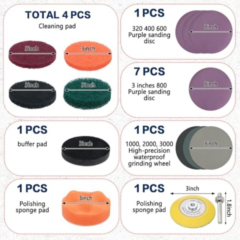 38PCS Car Headlight Restoration Kit, 3 Inch Mixed Sandpaper Set, Headlight Polishing Kit Include Sanding Disc Scouring Pad Polishing Pad for Drill, Universal Car Headlight Renewer Kit - Image 2