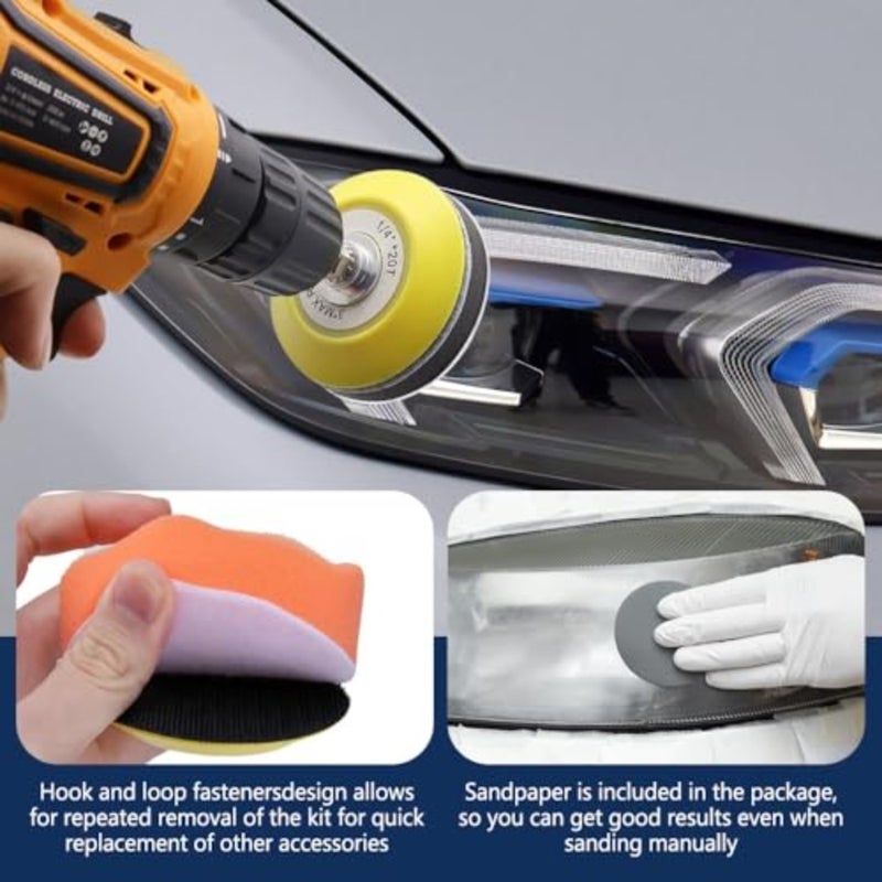 38PCS Car Headlight Restoration Kit, 3 Inch Mixed Sandpaper Set, Headlight Polishing Kit Include Sanding Disc Scouring Pad Polishing Pad for Drill, Universal Car Headlight Renewer Kit - Image 3